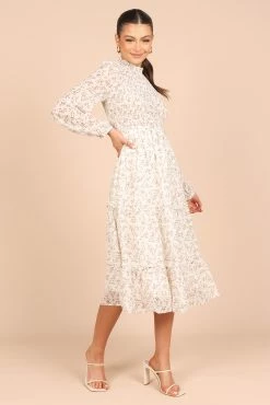 Edwina Shirred Frill Long Sleeve Midi Dress - Cream Floral 10 Edwina Shirred Frill Long Sleeve Midi Dress - Cream Floral -Dress Shop petal and pup usa dresses edwina shirred frill long sleeve midi dress cream floral 32486581338289