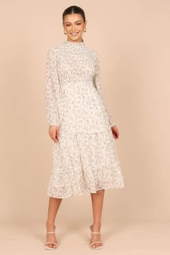 Edwina Shirred Frill Long Sleeve Midi Dress - Cream Floral 11 Edwina Shirred Frill Long Sleeve Midi Dress - Cream Floral -Dress Shop petal and pup usa dresses edwina shirred frill long sleeve midi dress cream floral 32486581371057