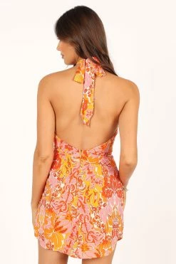Elyse Halterneck Mini Dress - Pink Orange -Dress Shop petal and pup usa dresses elyse halterneck mini dress pink orange 33681590157489