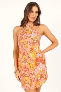 Elyse Halterneck Mini Dress - Pink Orange -Dress Shop petal and pup usa dresses elyse halterneck mini dress pink orange 33681590223025
