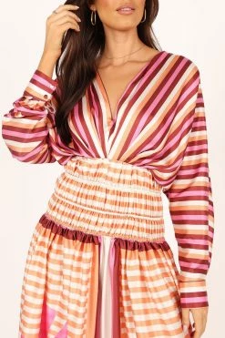 Emilia Long Sleeve Maxi Dress - Pink Stripe -Dress Shop petal and pup usa dresses emilia long sleeve maxi dress pink stripe 33643499749553
