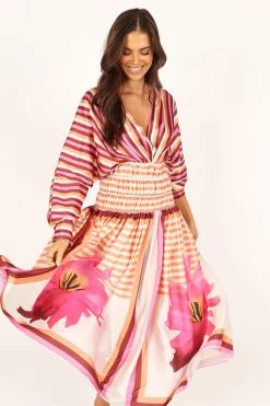 Emilia Long Sleeve Maxi Dress - Pink Stripe -Dress Shop petal and pup usa dresses emilia long sleeve maxi dress pink stripe 33643499782321