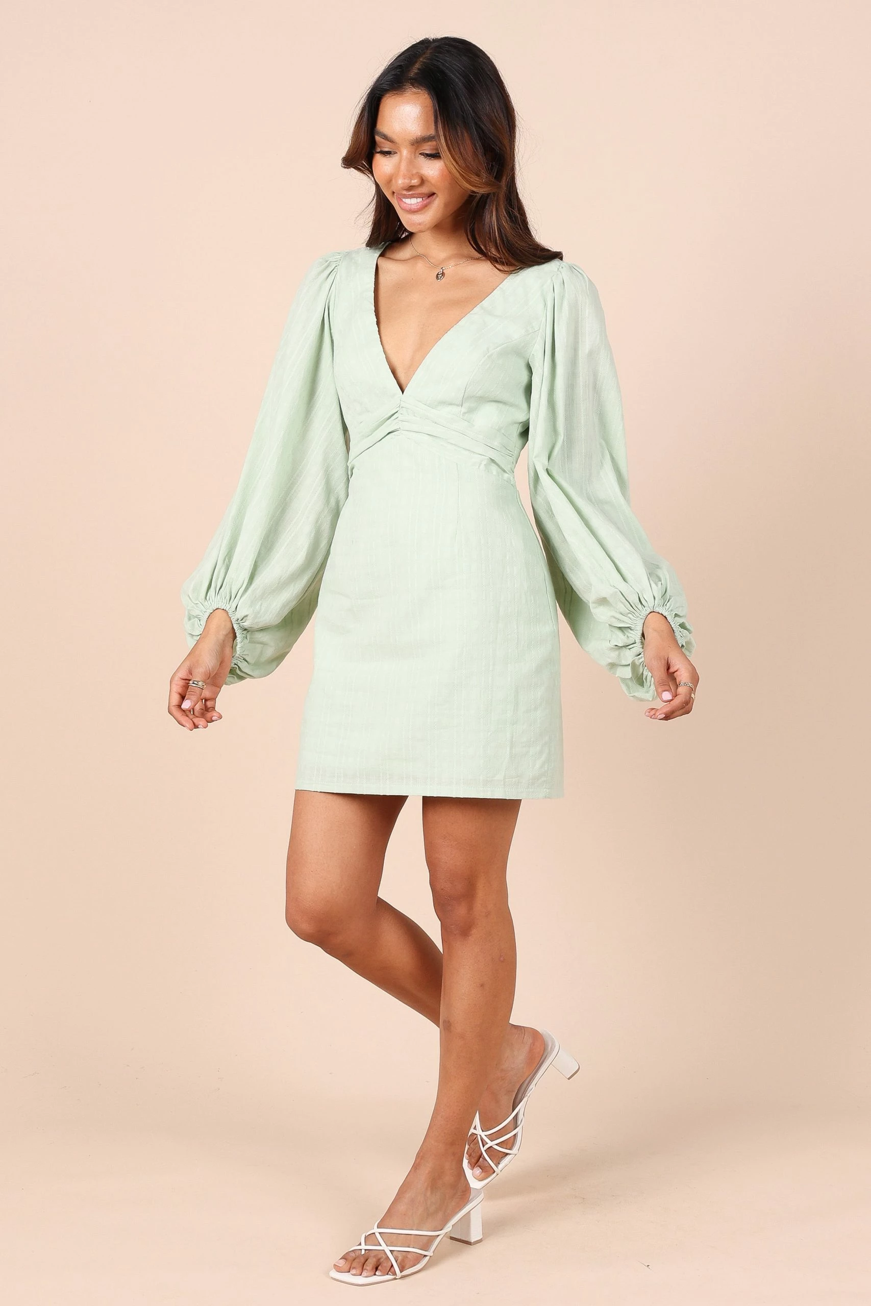 Emilina Long Sleeve Mini Dress - Sage 6 Emilina Long Sleeve Mini Dress - Sage - Image 6