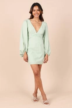 Emilina Long Sleeve Mini Dress - Sage 9 Emilina Long Sleeve Mini Dress - Sage -Dress Shop petal and pup usa dresses emilina long sleeve mini dress sage 32356828577969