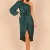 Ezme One Shoulder Midi Dress - Emerald