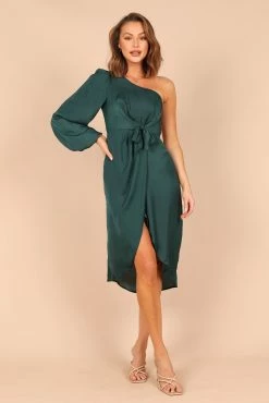 Ezme One Shoulder Midi Dress - Emerald