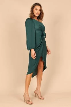 Ezme One Shoulder Midi Dress - Emerald -Dress Shop petal and pup usa dresses ezme one shoulder midi dress emerald 32486582714545