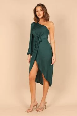 Ezme One Shoulder Midi Dress - Emerald -Dress Shop petal and pup usa dresses ezme one shoulder midi dress emerald 32486582780081