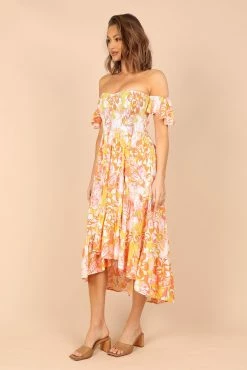 Feliz Off Shoulder Maxi Dress - Coral Floral -Dress Shop petal and pup usa dresses feliz off shoulder maxi dress coral floral 32747582062769