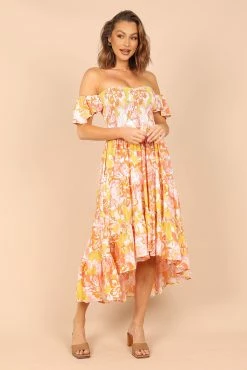 Feliz Off Shoulder Maxi Dress - Coral Floral -Dress Shop petal and pup usa dresses feliz off shoulder maxi dress coral floral 32747582226609