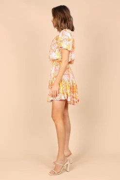 Feliz Shirred Waist Mini Dress - Coral Floral -Dress Shop petal and pup usa dresses feliz shirred waist mini dress coral floral 32341303361713