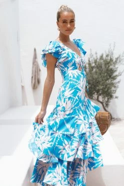 Flick Tiered Maxi Dress - Blue Floral