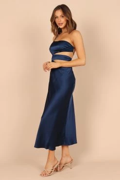 Forelle One Shoulder Cut Out Midi Dress - Navy -Dress Shop petal and pup usa dresses forelle one shoulder cut out midi dress navy 32396383453361