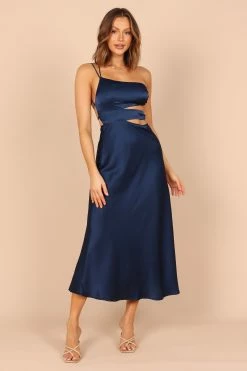 Forelle One Shoulder Cut Out Midi Dress - Navy -Dress Shop petal and pup usa dresses forelle one shoulder cut out midi dress navy 32396383518897