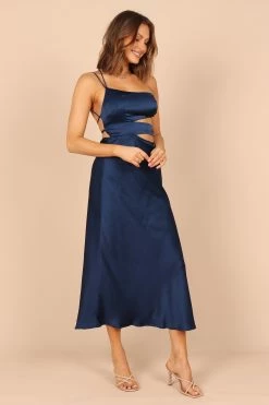 Forelle One Shoulder Cut Out Midi Dress - Navy -Dress Shop petal and pup usa dresses forelle one shoulder cut out midi dress navy 32396383551665