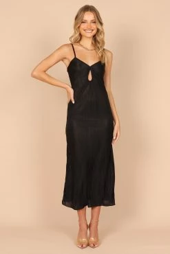 Frenchie Cut Out Pleated Midi Dress - Black -Dress Shop petal and pup usa dresses frenchie cut out pleated midi dress black 32558178926769