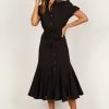 Gabrielle Button Down Midi Dress - Black