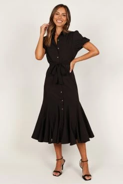 Gabrielle Button Down Midi Dress - Black