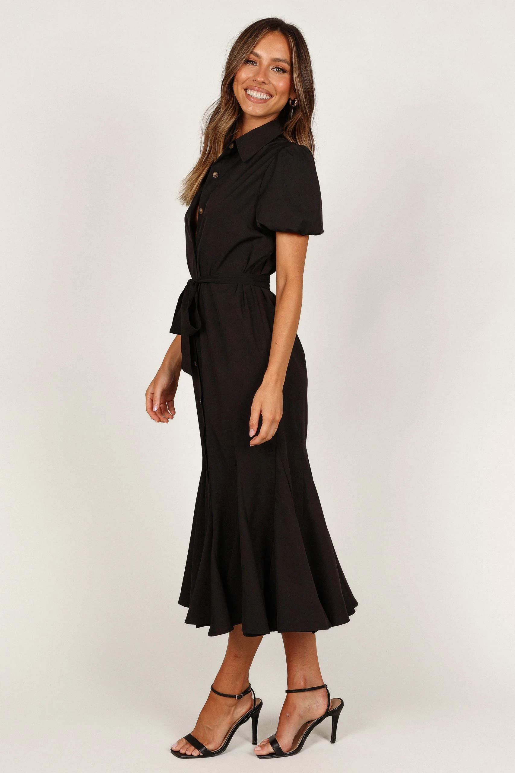 Gabrielle Button Down Midi Dress - Black 3 Gabrielle Button Down Midi Dress - Black - Image 3