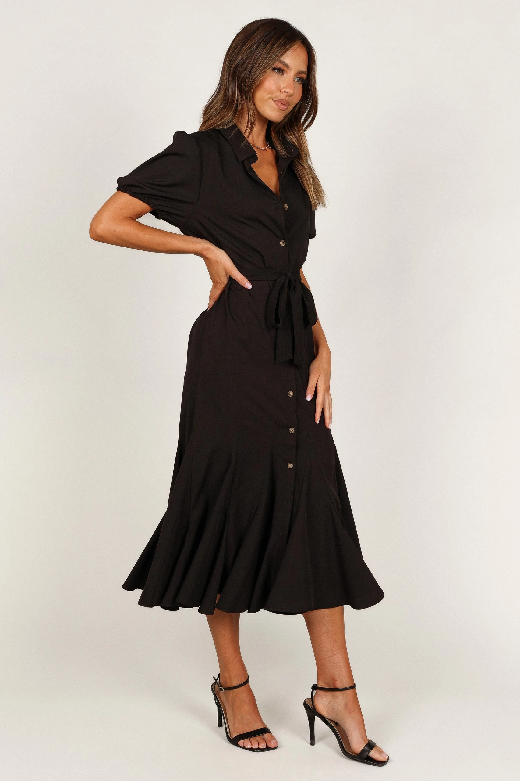 Gabrielle Button Down Midi Dress - Black 5 Gabrielle Button Down Midi Dress - Black - Image 5
