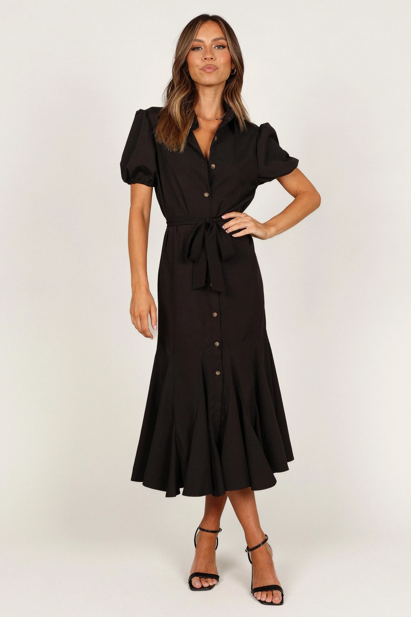 Gabrielle Button Down Midi Dress - Black 6 Gabrielle Button Down Midi Dress - Black - Image 6