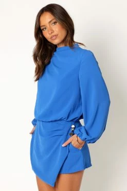 Galen Long Sleeve Mini Dress - Paris Blue -Dress Shop petal and pup usa dresses galen long sleeve mini dress paris blue 34007535222961