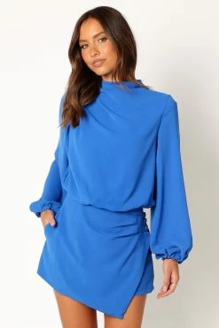 Galen Long Sleeve Mini Dress - Paris Blue -Dress Shop petal and pup usa dresses galen long sleeve mini dress paris blue 34007535354033
