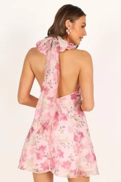Gardenia Halter Mini Dress - Pink Floral -Dress Shop petal and pup usa dresses gardenia halter mini dress pink floral 33537217659057