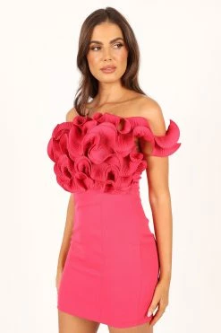 Gemma Off Shoulder Mini Dress - Hot Pink -Dress Shop petal and pup usa dresses gemma off shoulder mini dress hot pink 33757598023857