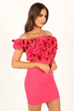 Gemma Off Shoulder Mini Dress - Hot Pink -Dress Shop petal and pup usa dresses gemma off shoulder mini dress hot pink 33757598089393