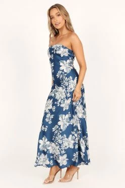 Gemma Strapless Maxi Dress - Blue Floral -Dress Shop petal and pup usa dresses gemma strapless maxi dress blue floral 33543064780977