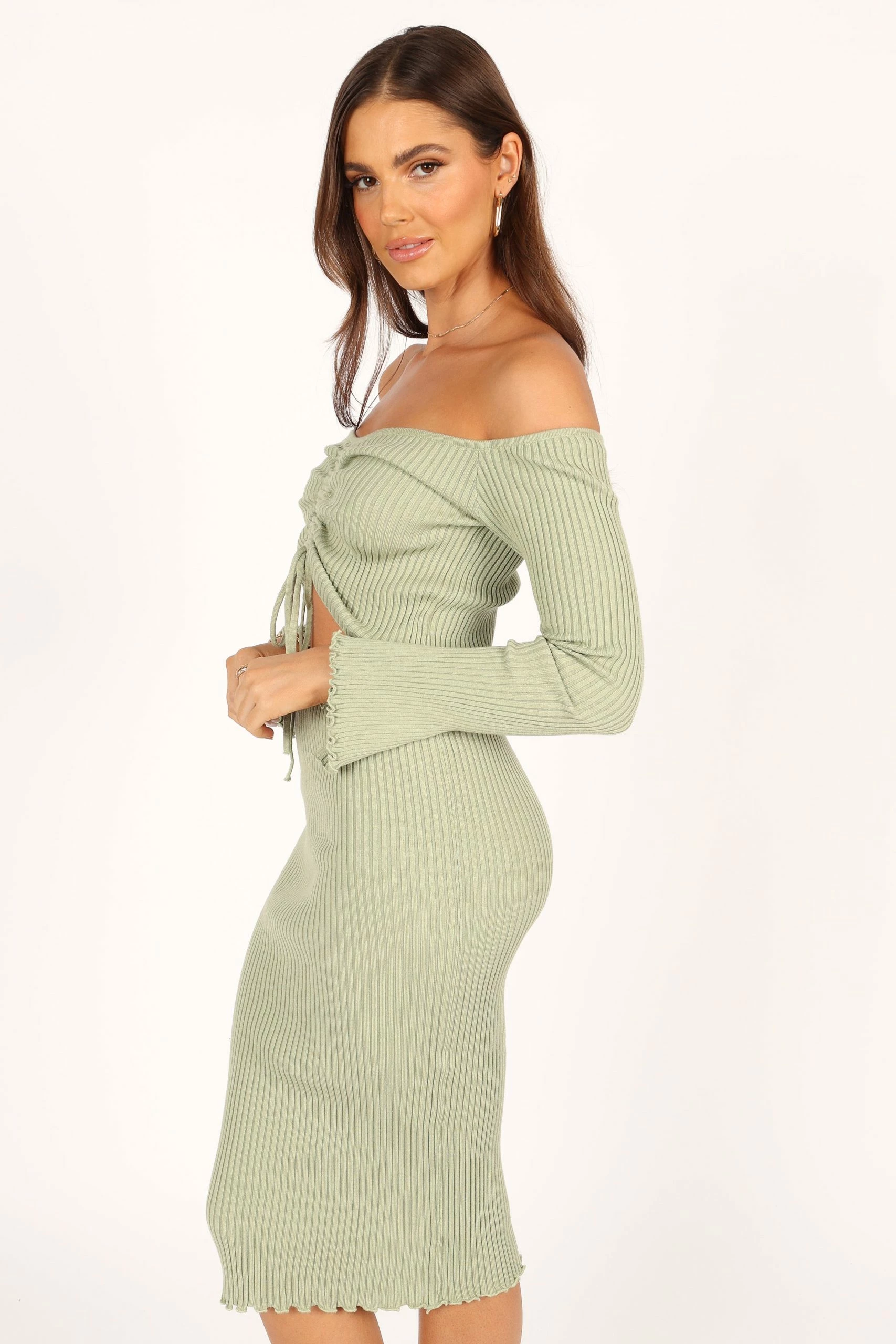 Geneva Off Shoulder Midi Dress - Sage 9 Geneva Off Shoulder Midi Dress - Sage - Image 9