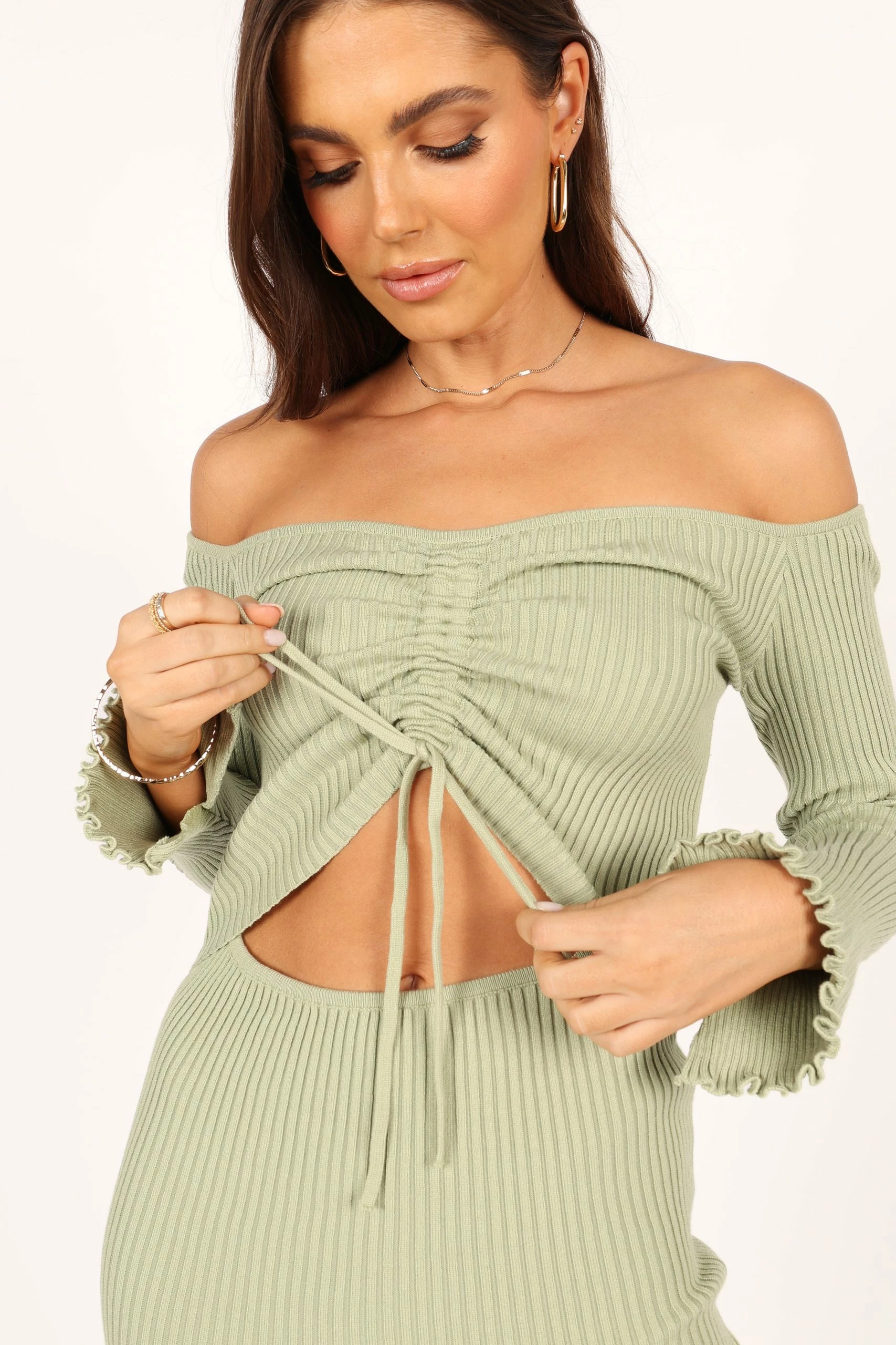 Geneva Off Shoulder Midi Dress - Sage 2 Geneva Off Shoulder Midi Dress - Sage - Image 2