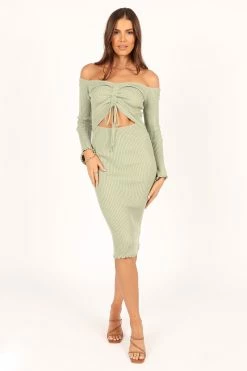 Geneva Off Shoulder Midi Dress - Sage 24 Geneva Off Shoulder Midi Dress - Sage -Dress Shop petal and pup usa dresses geneva off shoulder midi dress sage 33553179312305