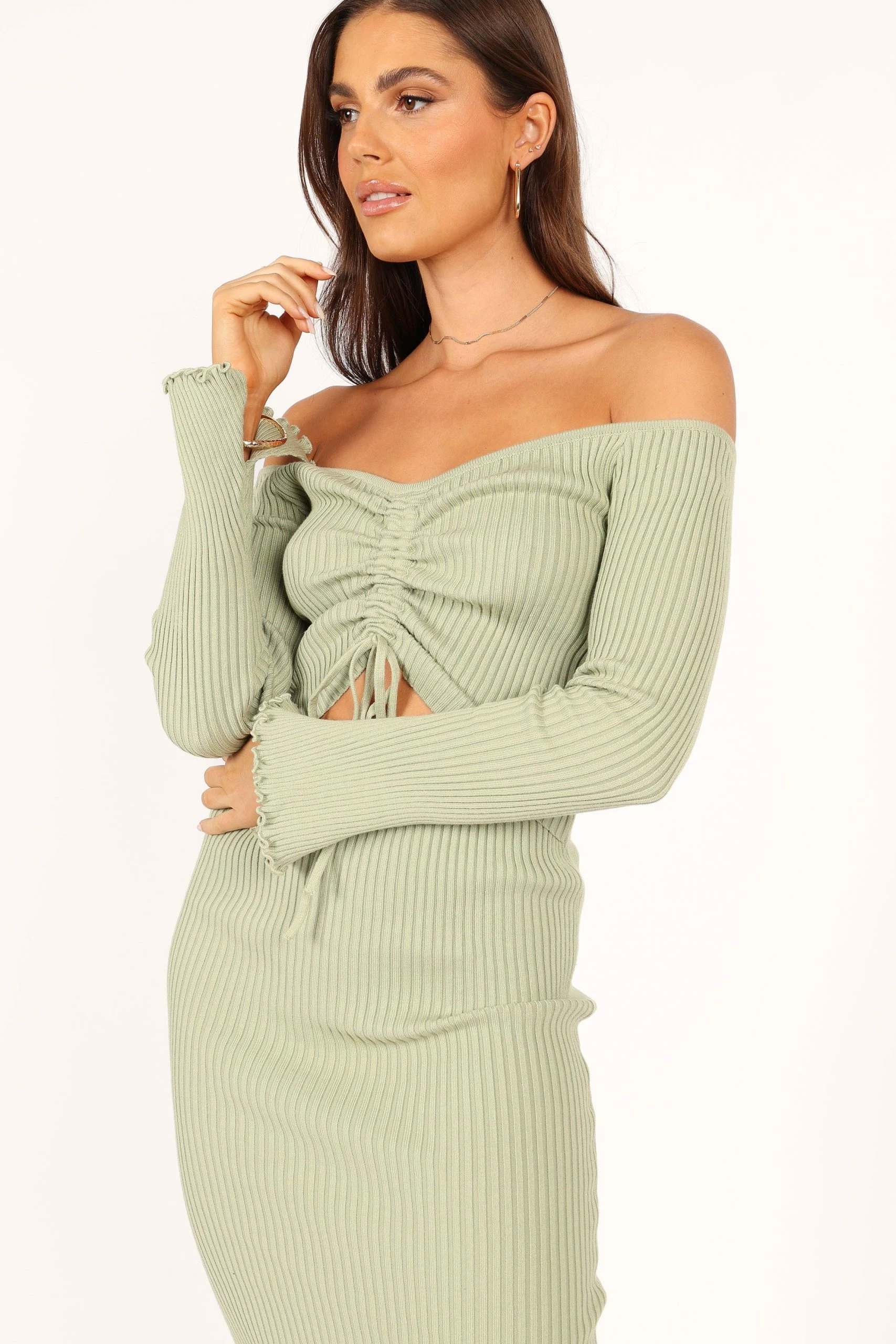 Geneva Off Shoulder Midi Dress - Sage 6 Geneva Off Shoulder Midi Dress - Sage - Image 6