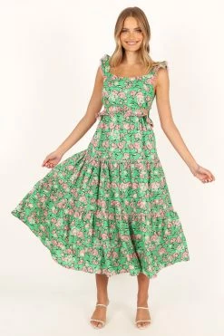 Gia Midi Dress - Green Pink -Dress Shop petal and pup usa dresses gia midi dress green pink 33712106963121