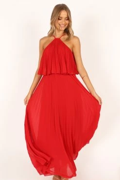 Gia Pleated Halterneck Maxi Dress - Red -Dress Shop petal and pup usa dresses gia pleated halterneck maxi dress red 33543065206961