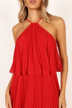 Gia Pleated Halterneck Maxi Dress - Red -Dress Shop petal and pup usa dresses gia pleated halterneck maxi dress red 33543065239729