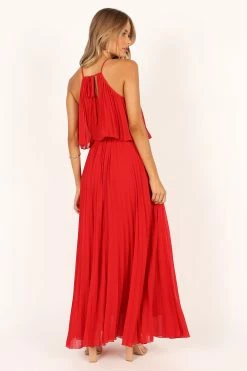Gia Pleated Halterneck Maxi Dress - Red -Dress Shop petal and pup usa dresses gia pleated halterneck maxi dress red 33543065338033