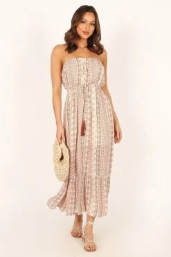Halliday Strapless Midi Dress - Tan Print