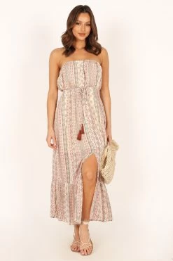 Halliday Strapless Midi Dress - Tan Print 18 Halliday Strapless Midi Dress - Tan Print -Dress Shop petal and pup usa dresses halliday strapless midi dress tan print 33810829902001