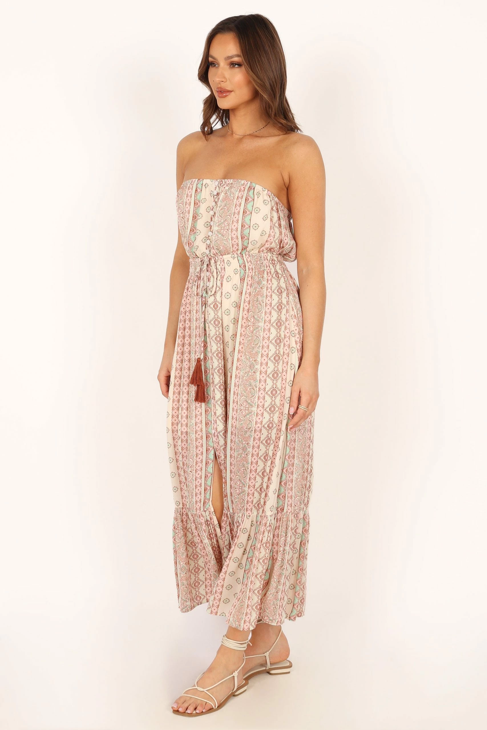 Halliday Strapless Midi Dress - Tan Print 12 Halliday Strapless Midi Dress - Tan Print - Image 12