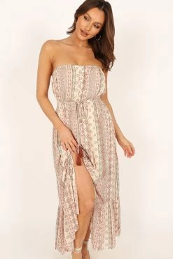 Halliday Strapless Midi Dress - Tan Print 26 Halliday Strapless Midi Dress - Tan Print -Dress Shop petal and pup usa dresses halliday strapless midi dress tan print 33810830164145