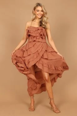 Hannah Multi Tiered Midi Dress - Dusty Rust -Dress Shop petal and pup usa dresses hannah multi tiered midi dress dusty rust 32619403051185