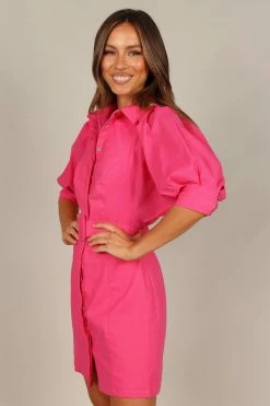 Hannah Puff Sleeve Mini Dress - Fuchsia -Dress Shop petal and pup usa dresses hannah puff sleeve mini dress fuchsia 32969896788145