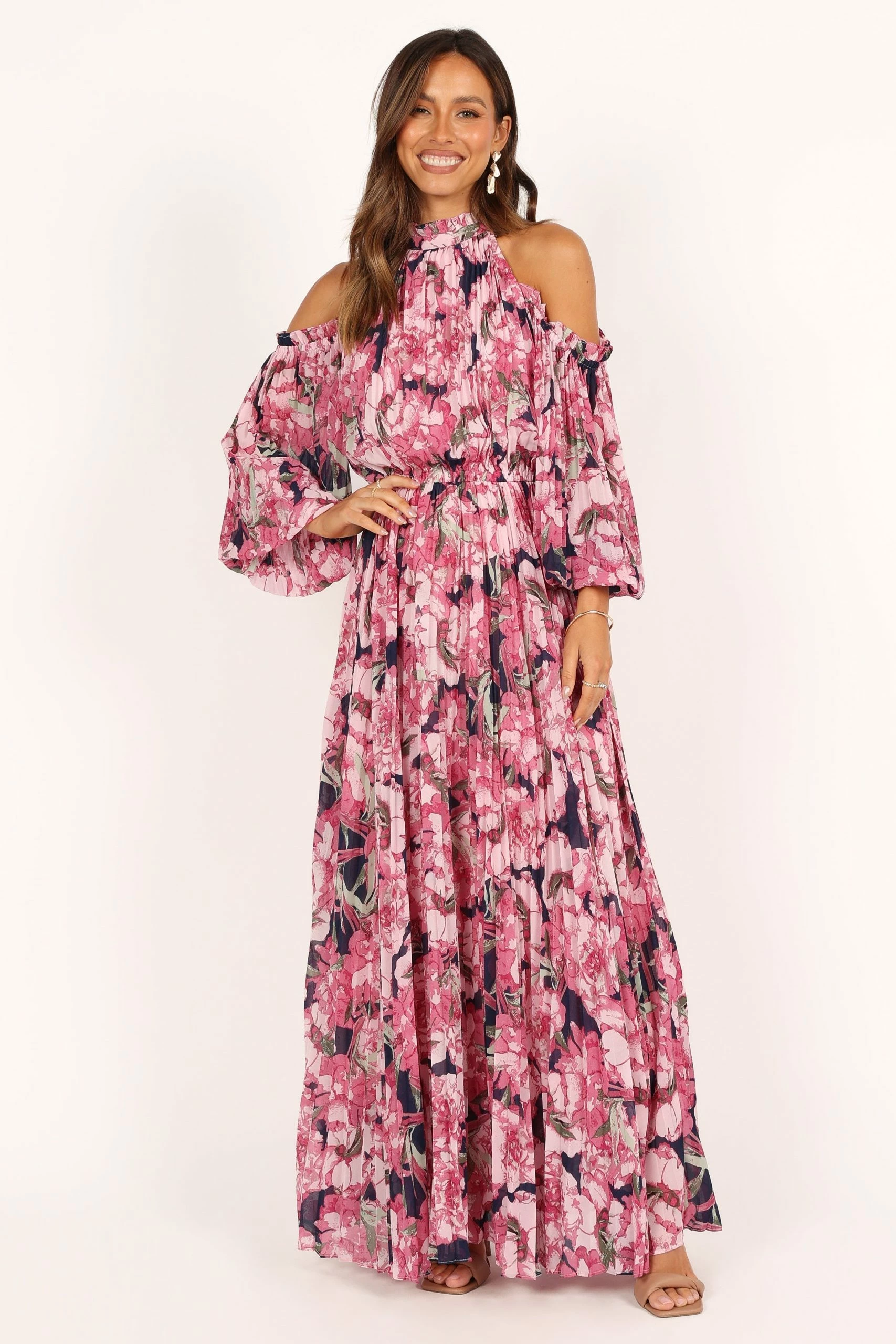 Hilary Pleated Maxi Dress - Pink Floral 6 Hilary Pleated Maxi Dress - Pink Floral - Image 6