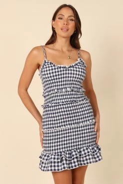 Ileena Shirred Frill Mini Dress - Navy