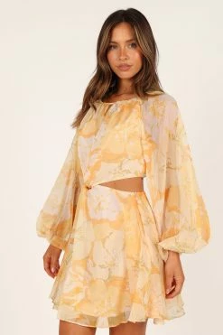 Jamille Cutout Long Sleeve Mini Dress - Yellow -Dress Shop petal and pup usa dresses jamille cutout long sleeve mini dress yellow 33276804628657