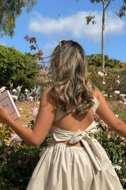 Johanna Tie Back Mini Dress - Beige