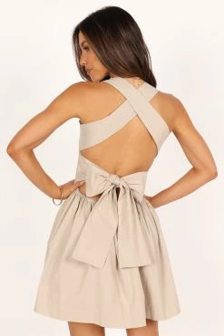 Johanna Tie Back Mini Dress - Beige -Dress Shop petal and pup usa dresses johanna tie back mini dress beige 33453720862897